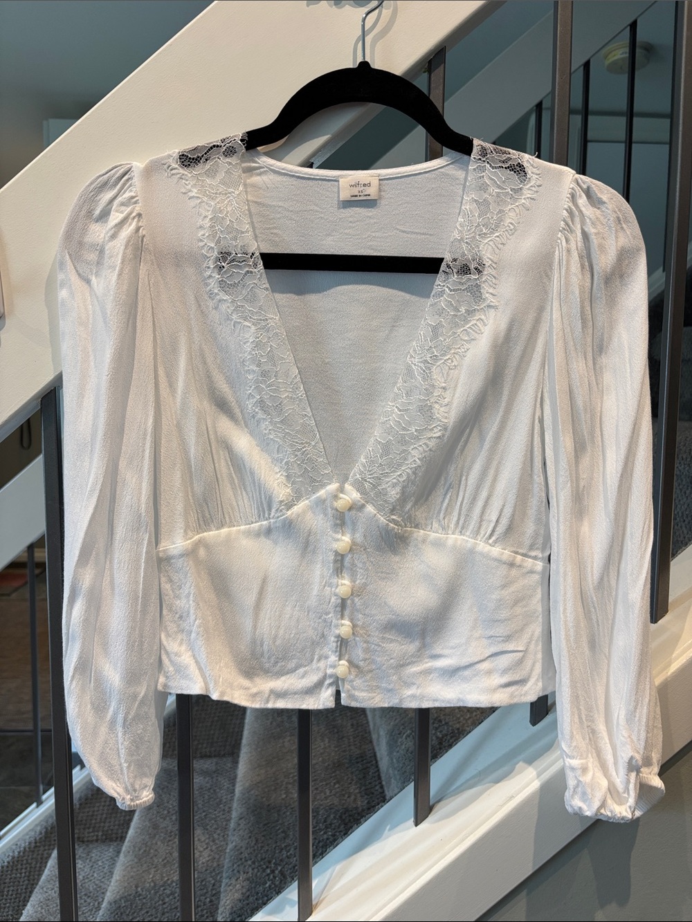 WILFRED Lace trim Button Front Top in White